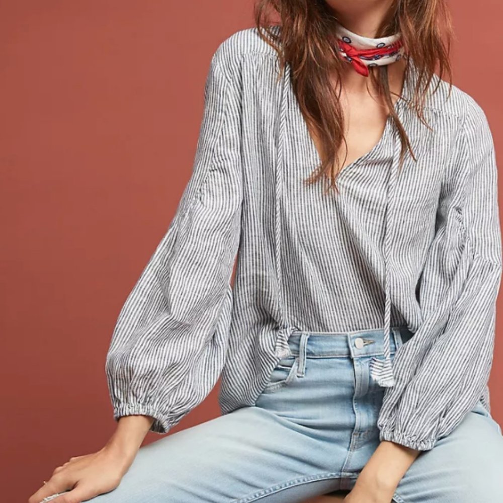 Anthropologie x Maeve Stacy Linen Peasant Top